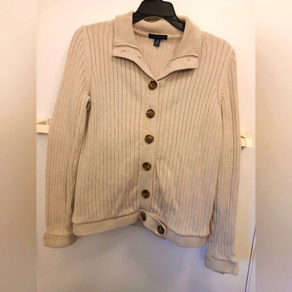 Tommy Hilfiger Cream Ribbed Cardigan